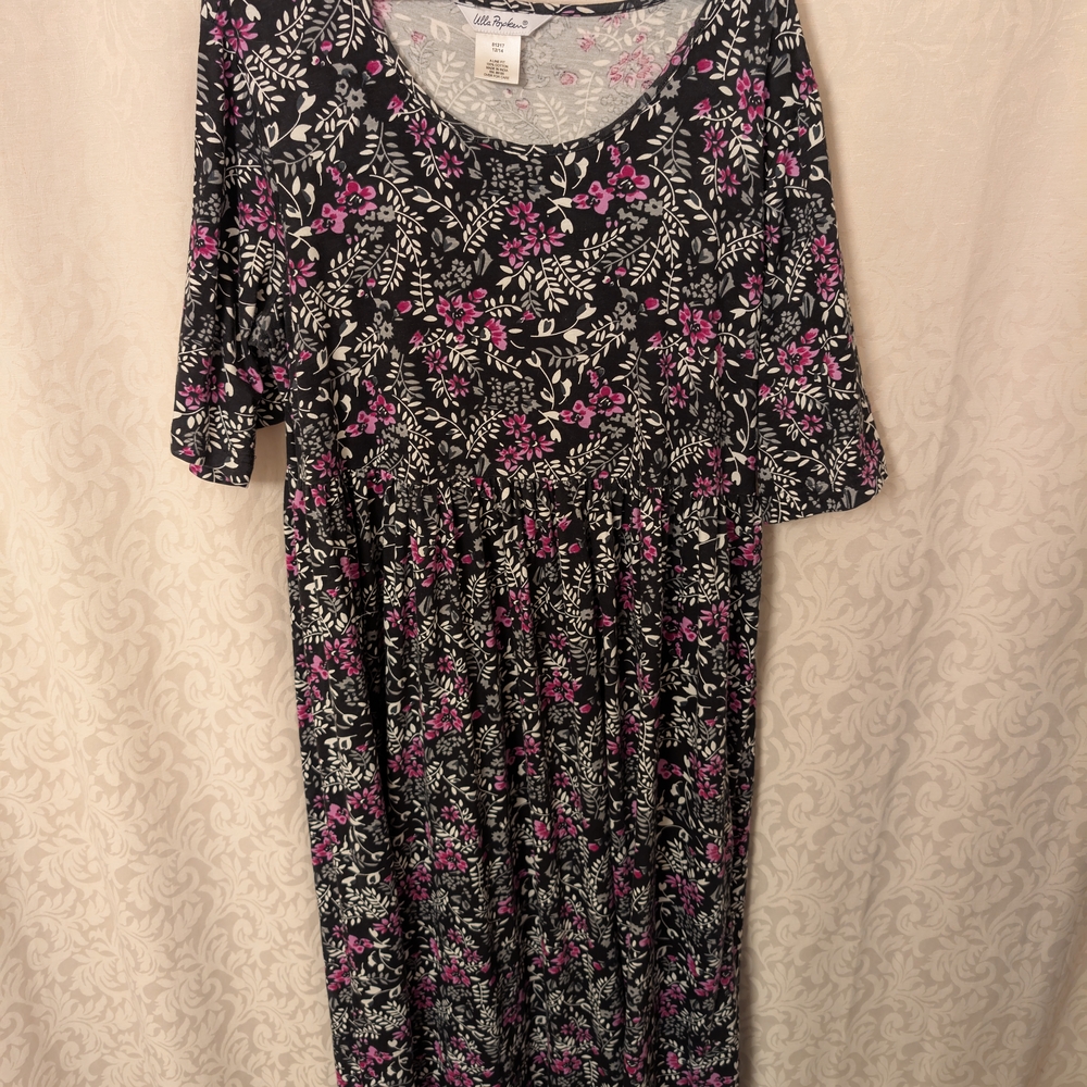 Ulla Popken Black and Pink Floral Maxi Dress 12/14